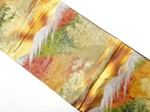 アンティーク　遠山に樹木風景模様織り出し袋帯（着用可）